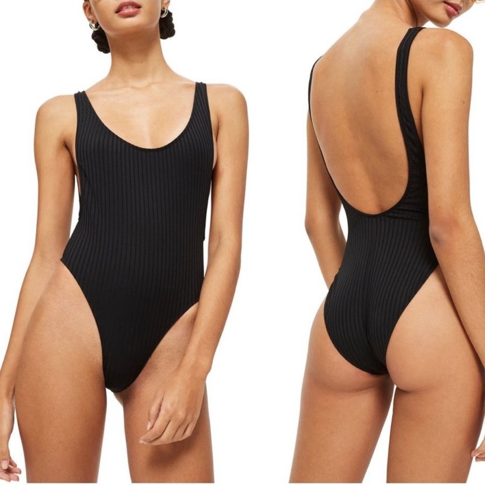 Topshop Ribbed Scoop Neck One-Piece Swimsuit